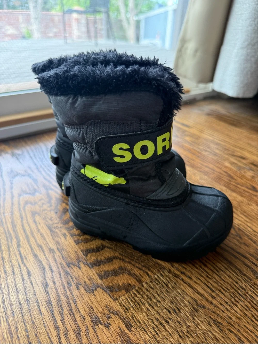 Sorel | Kids Black & Neon Green Insulated Winter Boots